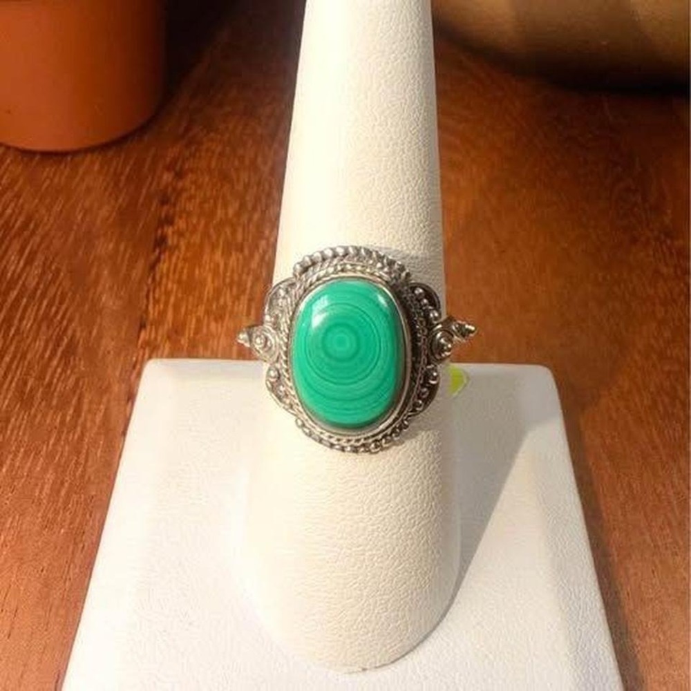 Malachite Ring - Size 8 - 925 Sterling Silver